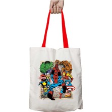 Kırmızı Kulplu Captain America Marvel Hulk Spiderman Yıkanabilir Omuz Çanta
