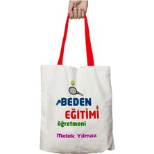 Kırmızı Kulplu Kişiye Özel Beden Eğitimi Öğretmeni Rkt Yıkanabilir Omuz Çanta