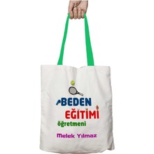 Yeşil Kulplu Kişiye Özel Beden Eğitimi Öğretmeni Tenis Yıkanabilir Omuz Çanta