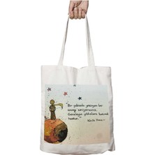 Küçük Prens The Little Prince Mavi Iki Tarafı Kalıcı Baskılı Yıkanabilir Okul Plaj Omuz Bez Çantası