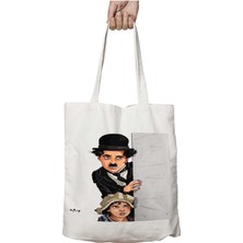 Charlie Chaplin Çocuk Iki Tarafı Kalıcı Baskılı Yıkanabilir Okul Plaj Omuz Bez Çantası