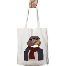 Stylish Owl Gentleman Stilist Centilmen Baykuş Iki Tarafı Kalıcı Baskılı Yıkanabilir Çanta