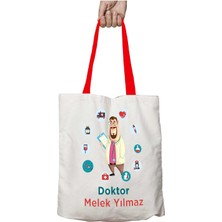 Kırmızı Kulplu Kişiye Özel Erkek Doktor Yıkanabilir Omuz Çanta