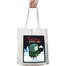 Adventure Christmas Time Beemo Ice World Cartoon Network Iki Tarafı Kalıcı Baskılı Yıkanabilir Çanta