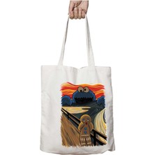 The Cookie Muncher Kurabiye Canavarı Iki Taraf Kalıcı Yıkanabilir Okul Plaj Omuz Bez Çanta