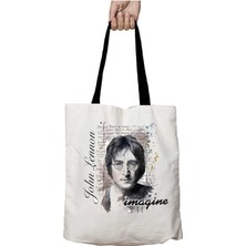 Siyah Kulplu John Lennon Imagine Yıkanabilir Okul Omuz Çanta