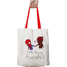 Kırmızı Kulplu Deadpool V Spiderman Yıkanabilir Omuz Çanta