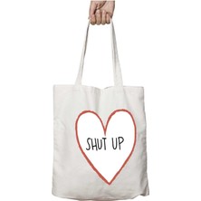 Shut Up Kalp Kırmızı Iki Taraf Kalıcı Yıkanabilir Okul Plaj Omuz Bez Çanta