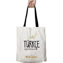 Siyah Kulplu Kişiye Özel Türkçe Öğretmeni Abc Alfabe Yıkanabilir Okul Omuz Çanta