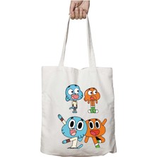 Gumball Cartoon Network Çizgi  Iki Taraf Kalıcı Yıkanabilir Okul Plaj Omuz Bez Çanta
