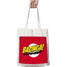 Bazinga Logo Kırmızı Iki Tarafı Kalıcı Baskılı Yıkanabilir Okul Plaj Omuz Bez Çantası