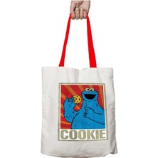Kırmızı Kulplu Cookie Monsters Kurabiye Canavarı Yıkanabilir Omuz Çanta
