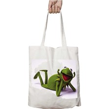 Susam Sokagi Kurbagacik Kermit Pelus Iki Tarafı Kalıcı Baskılı Yıkanabilir Çanta