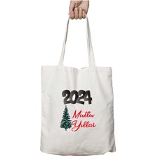 Mutlu Yıllar Yazı Çam Ağacı Iki Tarafı Kalıcı Baskılı Yıkanabilir Okul Plaj Omuz Bez Çantası