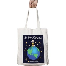 Le Petit Prince Mavi Küçük Prens Iki Tarafı Kalıcı Baskılı Yıkanabilir Okul Plaj Omuz Bez Çantası