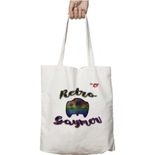 Retro Gamer Iki Tarafı Kalıcı Baskılı Yıkanabilir Okul Plaj Omuz Bez Çantası