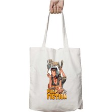 Pulp Fiction 2 Iki Tarafı Kalıcı Baskılı Yıkanabilir Okul Plaj Omuz Bez Çantası