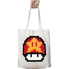 Super Mario Mushroom Star Iki Tarafı Kalıcı Baskılı Yıkanabilir Okul Plaj Omuz Bez Çantası