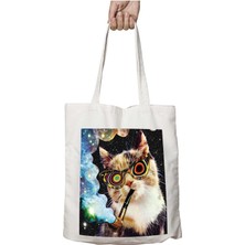 Kedi Cat Göz Gözlük Pipo Iki Tarafı Kalıcı Baskılı Yıkanabilir Okul Plaj Omuz Bez Çantası