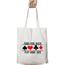 Oyuna Başlayalım Iskambil Iki Tarafı Kalıcı Baskılı Yıkanabilir Okul Plaj Omuz Bez Çantası