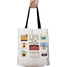 Siyah Kulplu Life Is Like Photography Always Look Things Yıkanabilir Okul Omuz Çanta