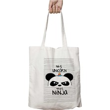 Panda Unicorn Ninja Iki Taraf Kalıcı Yıkanabilir Okul Plaj Omuz Bez Çanta