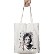 John Lennon Imagine Iki Tarafı Kalıcı Baskılı Yıkanabilir Okul Plaj Omuz Bez Çantası
