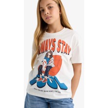 DeFacto Kız Çocuk Relax Fit Bisiklet Yaka Baskılı Kısa Kollu Tişört G0469A825AU