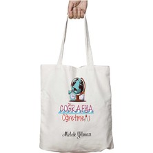 Kişiye Özel Coğrafya Öğretmeni Saat Iki Tarafı Kalıcı Baskılı Yıkanabilir Okul Plaj Omuz Bez Çantası