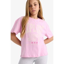 DeFacto Relax Fit Bisiklet Yaka Baskılı Kısa Kollu Tişört Kız Çocuk G0455A825AU