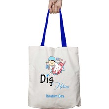 Mavi Kulplu Kişiye Özel Diş Hekimi Ağz Yıkanabilir Omuz Çanta