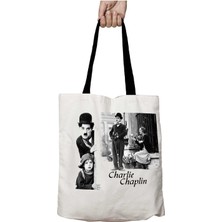 Siyah Kulplu Charlie Chaplin Sinema Yıkanabilir Okul Omuz Çanta