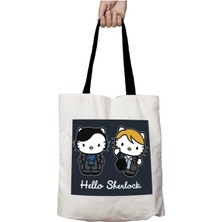 Siyah Kulplu Hello Kitty Sherlock Holmes Yıkanabilir Okul Omuz Çanta