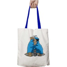 Mavi Kulplu Kurabiye Canavarı Poker Yıkanabilir Omuz Çanta