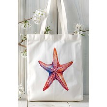 Deniz Yıldızı Baskılı Bez Çanta Omuz Çantası Kişiye Özel Model 3