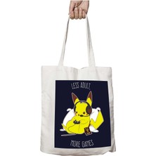 Pokemon Pikachu Keep Gaming Adults Iki Tarafı Kalıcı Baskılı Yıkanabilir Okul Plaj Omuz Bez Çantası