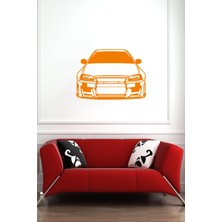 Turuncu Ahşap Model Araba Tablo, 3mm Lazer Kesim, Kendinden Yapışkanlı Duvar Dekoru