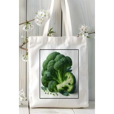 Brokoli Baskılı Bez Çanta Omuz Çantası Kişiye Özel Desen 3