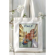 Italy Baskılı Bez Çanta Omuz Çantası Kişiye Özel Desen