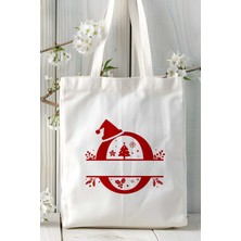 O Harfi Yeni Yıl Noel Yeniyıl Isimli Baskılı Bez Omuz Çantası Çift Taraflı Kişiye Özel Model 17