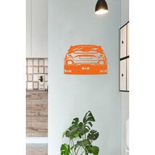 Turuncu Ahşap Araba Lazer Kesim Tablo Duvar Dekoru Kendinden Yapışkanlı