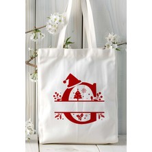 G Harfi Yeni Yıl Noel Yeniyıl Isimli Baskılı Bez Omuz Çantası Çift Taraflı Kişiye Özel Model 8