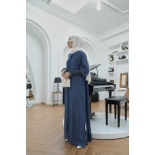 6661-TENSEL Kolları Gippe Lastikli Ferace Koyu Mavi