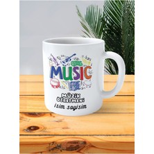 Müzik Öğretmeni Baskılı Kupa Bardak Isimli Kişiye Özel Gitar Piyano Davul