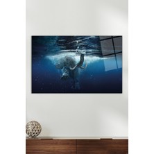 Yüzen Yavru Fil Yatay Cam Tablo, Modern Ev Ofis Dekoru, Hediyelik Duvar Dekorasyonu, Kırılmaz Cam