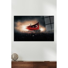 Türk Bayrağı ve Savaş Zaferi Yatay Cam Tablo, Modern Ev Ofis Dekoru, Hediyelik Duvar Dekorasyonu