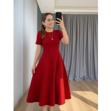 Ag Shoppings Kadın Kısa Kollu Bisiklet Yaka Maksi Boy Ithal Krep Elbise