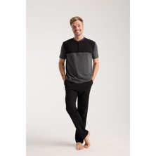 Moda Serdem Modaserdem  Erkek Antrasit Düğmeli Yaka Kısa Kol Pijama Takımı