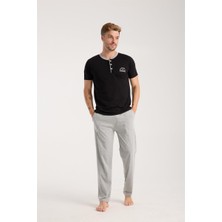 Moda Serdem Modaserdem  Erkek Siyah Düğmeli Yaka Kısa Kol Pijama Takımı