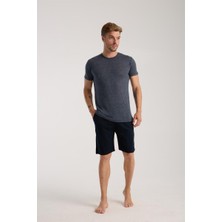 Modaserdem  Erkek Lacivert Sıfır Yaka Kısa Kol Şortlu Pijama Takımı